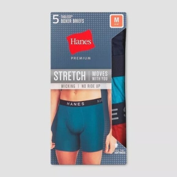 Hanes Premium Blue/Maroon/Orange Mens Boxer Briefs 5pk Size Small - Picture 2 of 4